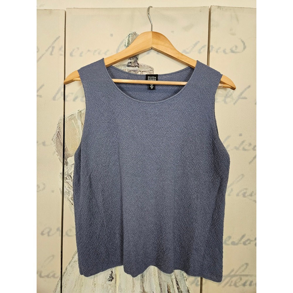 Eileen‎ Fisher Sweater Tank M Blue 100% Wool Italian Yarn Textured Knit